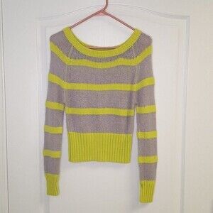 Delias Neon Green Gray Stripe Sweater